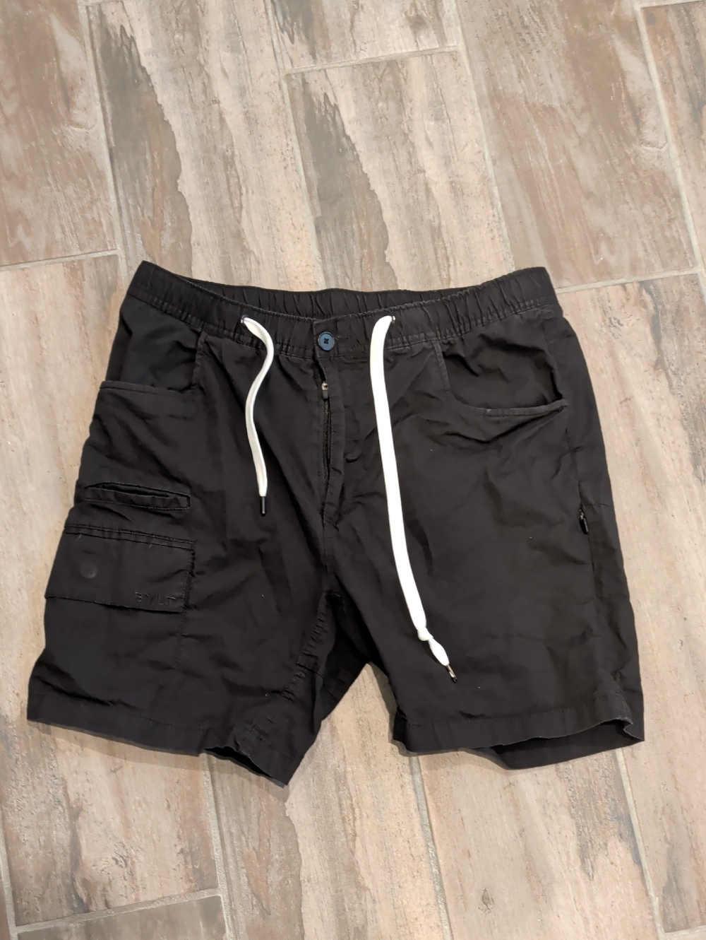 BYLT Basics Black Cargo Shorts with White Drawstring